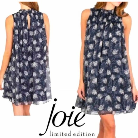 Joie Dresses & Skirts - Joie SZL NWT Silky Navy Baltic Print smocked dress Dressy Office Boho Romantic